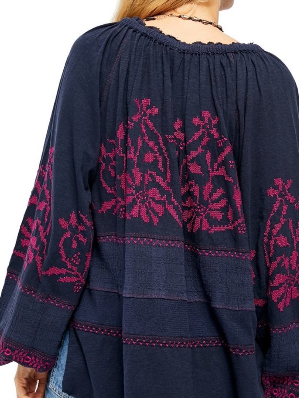Free People persuasion oversized Boho Embroidered Peasant Top XS - Picture 13 of 13